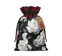 JIPOFD Bolsa de cordón de Navidad con rosa negra y blanca robusta de 4.7 x 6.9 pulgadas, adecuada para regalos de fiesta y embalaje de regalo, 1 unidad