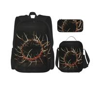 JIPOFD Crown Of Thorns - Juego de mochila con bolsa de almuerzo y estuche para lápices, mochila de gran capacidad con bolsa de almuerzo, Negro -, Talla única