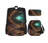 JIPOFD Dna Chain - Juego de mochila para fotos con bolsa de almuerzo y estuche para lápices, mochila de gran capacidad con bolsa de almuerzo, Negro -, Talla única