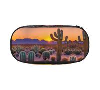 JIPOFD Estuche grande con diseño de cactus y atardeceres, bolsa de almacenamiento de alta capacidad, organizador para bolígrafos para mujeres y hombres, Negro, One Size, Art Deco