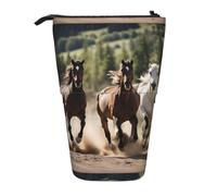 JIPOFD Estuche para lápices de pie con tres caballos corriendo, bonito estuche para bolígrafos, soporte portátil para lápices, para suministros de oficina