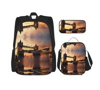 JIPOFD I Love London - Juego de mochila con bolsa de almuerzo y estuche para lápices, mochila de gran capacidad con bolsa de almuerzo, Black, Talla única