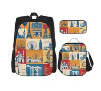 JIPOFD I Love London - Juego de mochila con bolsa de almuerzo y estuche para lápices, mochila de gran capacidad con bolsa de almuerzo, Negro, talla única