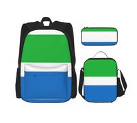 JIPOFD Juego de mochila con la bandera de Sierra Leona con bolsa de almuerzo y estuche para lápices, mochila de gran capacidad con bolsa de almuerzo, Black, Talla única