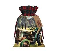 JIPOFD Old Tractor Photo Farm - Bolsa con cordón para Navidad, 21 x 30 cm, adecuada para regalos de fiesta y embalaje de regalo, 1 unidad, Black, 1 Count (Pack of 1)