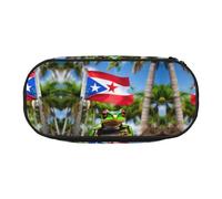 JIPOFD Portalápices grande con diseño de bandera de Puerto Rico con ranas, palmeras, bolsa de almacenamiento de alta capacidad, organizador de estuche, estuche para bolígrafos para mujeres y hombres