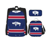 JIPOFD Wyoming State Flag - Juego de mochila con bolsa de almuerzo y estuche para lápices, mochila de gran capacidad con bolsa de almuerzo, Negro -, Talla única