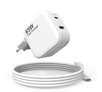 Jippofu Cargador USB C 65W Fuente de Alimentación 2 Puerto PD 3.0 Adaptador Universal Charger Cable Compatible con iPhone iPad Macbook Galaxy Huawei Xiaomi Redmi OPPO Vivo Lenovo HP DELL ASUS Acer
