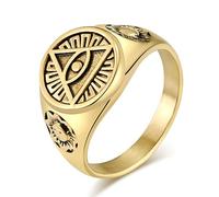 JIPSJICI Anillo de acero inoxidable con el ojo de Dios que todo lo ve, estilo vintage, el ojo de Horus, para hombres y mujeres, Metal, Sin piedras preciosas