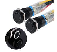 JIQI 2 × 12mm Interruptor de botón de pestillo 12V a 24V 2A Metal impermeable IP66 1NO Interruptor de pulsador de pestillo negro con luz LED Cables de conexión para motocicleta Barco Camión(Blanco)