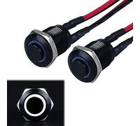 JIQI 2 interruptores de presión momentáneos de 12 mm, 12 V hasta 24 V, 2 A, impermeable, de metal, IP66, 1NO, botón de presión negro con luz LED, cable de conexión para motocicleta (cabeza alta