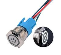 JIQI 22mm Interruptores de botón de metal momentáneos 12V a 24V 5A IP66 1NO1NC símbolo de alimentación LED precableados Botón encendido/apagado pulsador para modificación de vehículos RV (Blanco)