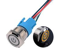 JIQI 22mm Interruptores de botón de metal momentáneos 12V a 24V 5A IP66 1NO1NC símbolo de alimentación LED precableados Botón encendido/apagado pulsador para modificación de vehículos RV (Amarillo)