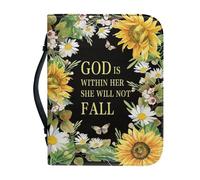 Jiquruby Fundas de Biblia para mujeres con asa, bolsas de Biblia para hombres, funda protectora portátil con ranuras para bolígrafos para estudio de la Biblia, Salmos de girasol y margaritas 1