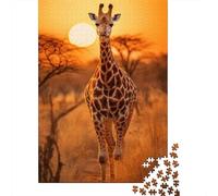 Jirafa Africana Puzzle de 1000 Piezas Papel para Adultos Atardecer Sabana Puzzle para Toda la Familia Relajante decoración Regalo 38x26cm/1000pcs