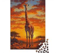 Jirafa Africana Puzzle de 1000 Piezas Papel para Adultos Paisaje al Atardecer Juego de Puzzle para Toda la Familia Relajación Decoración Regalo 52x38cm/1000pcs