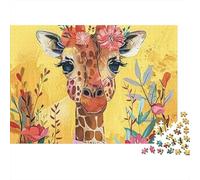 Jirafa Arte Floral Desafiante Rompecabezas de 1000 Piezas para Adultos Retrato de Jirafa con Corona Floral de Arte Cálido Premium Robusto Vibrante Alivio de Estrés 38x26cm/1000pzs