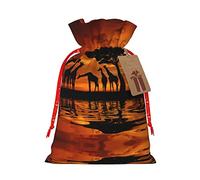Jirafa bajo el árbol en África Bolsa de regalo de lino con cordón de Navidad Bolsa de almacenamiento Adecuado para Navidad Cumpleaños Embalaje de regalo