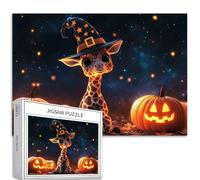 Jirafa becerro sombrero de mago estrellas 1000 piezas rompecabezas de Halloween adultos principiantes calabazas brillantes cielo nocturno actividad familiar 27 x 20 pulgadas