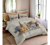 Jirafa, Cebra, León, Elefante Funda De Edredón 3D Juego Cama De Microfibra con Cremallera Fundas Almohada Animales Africanos Suave Y Transpirable Funda Nórdica Plumón Gris 220 X 240 Cm