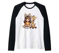 Jirafa Chica A Juego Animal Hija Traje Safari Zoo Viaje Camiseta Manga Raglan