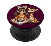 Jirafa Chica A Juego Animal Hija Traje Safari Zoo Viaje PopSockets PopGrip Adhesivo