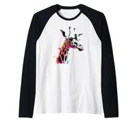 Jirafa colorida África zoológico salvaje zoológico jirafas Camiseta Manga Raglan
