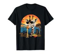 Jirafa Comer Ramen Fideos Puesta del Sol Pagoda Torre Bosque Camiseta