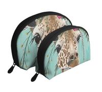 Jirafa con Flores, Bolsa de Maquillaje de Concha, Monedero pequeño para Mujer, Bolsa de artículos de tocador, Bolsa de cosméticos, 2 Piezas