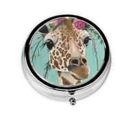 Jirafa con flores, Pastillero, Pastillero redondo Pequeño contenedor de pastillas Organizador de pastillas de viaje