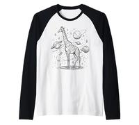 Jirafa Cósmica Explorando Planetas y Estrellas Universo Camiseta Manga Raglan