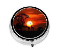 Jirafa de atardecer natural. Este pastillero de viaje pequeño, redondo y de tres compartimentos es perfecto para almacenar medicamentos diarios, vitaminas y sobre la marcha.