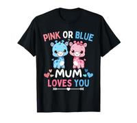 Jirafa de fiesta de revelación de género rosa o azul mamá te ama bebé Camiseta