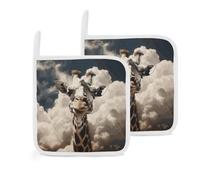 Jirafa en las nubes - Juego de 2 soportes para ollas para cocina, resistentes al calor, almohadillas calientes para horno, soportes para ollas de tela, decoración para cocinar, hornear, 8 x 8 pulgadas
