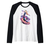 Jirafa Galáctica Y Astronauta En Portal Cósmico Con Planetas Camiseta Manga Raglan