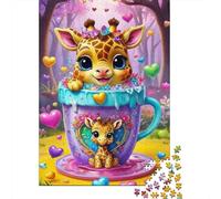 Jirafa Linda en Taza Paquete De 1000 Piezas Papel Ecológico Personas Que Aman Entrenamiento Cerebral Fácil Limpiar Noche De Juegos En Familia 52x38cm/1000pcs
