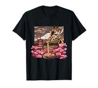 Jirafa Ramen Pagoda Tower Sakura Flores Monte Fuji Obra De Arte Camiseta