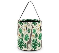 Jirafas, tucanes y hojas de palma, Halloween, truco o trato, bolsas de mano, cesta de caramelos, cubo portátil reutilizable