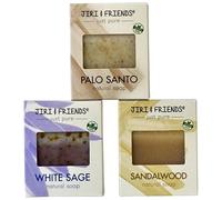 Jiri & Friends - Pack de 3 Jabones Naturales 100% Veganos - Palo Santo, Salvia Blanca y Sándalo - Baño Aromático de Lujo - Hecho a Mano | Hidratante | Delicia Limpiadora