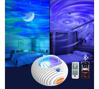 Jirmerp Proyector Estrellas, Doble Efecto Lámpara Proyector Bebe Aurora Boreal y la Vía Láctea Luz Nocturna con Bocina Bluetooth Control Remoto y Temporizador Regalo para Adultos y Niños