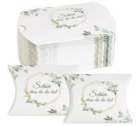 JIRVEX 50 cajas de regalo para invitados, diseño de texto en inglés "Schön Dass Du Da Bist für Hochzeit Kommunion Konfirmation Taufe Kissenschachtel für Süßigkeiten