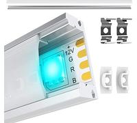 Jirvyuk 10 Pack 0.5M/ 1.64 ft Perfil de Aluminio LED para Luces de Tira del LED con Cubierta Blanca Lechosa, Los Casquillos de Extremo y los Clips de Montaje del Metal-Plata (03)