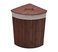 JISADER Cesto de Ropa Sucia de bambú esquinero con Tapa, Organizador de Juguetes y Forro extraíble, Ideal para Dormitorio y Sala de Estar, CafÉ