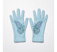 JISADER Guantes de Patinaje Artístico con Diamantes de Imitación, para Patinadoras Elegantes, Azul Claro con patrón de Pavo Real