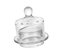 JISADER Mantequera de vidrio con tapa, asa de fácil agarre, bandeja para servir, ideal para postres y frutas pequeñas.