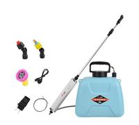 JISADER Pulverizador eléctrico de jardín de 5 l con boquillas nebulizadoras, potente varilla retráctil y mango recargable para césped, Utilizar Unos 230 Minutos