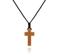 JISHGS Collar con colgante de cruz de madera natural para hombres y mujeres, colgante de cruz para espejo de coche, collar de cruz de madera para regalo, 15 inches, Madera, Sin piedra preciosa