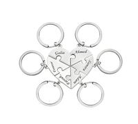 Jishiletao Llavero personalizado de 2 a 12 nombres, rompecabezas dividido en forma de corazón, llavero de acero inoxidable, juego de llaveros a juego para parejas, mejores amigos