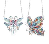 JISHSHAY 2 colgantes de pintura de diamantes 5D DIY mariposa diamante arte carillón de viento de cristal de forma especial atrapasueños jardín campanillas de viento diamante arte llavero colgante