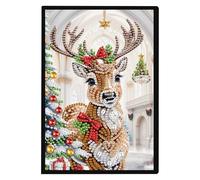JISHSHAY Christmas Diamond Painting - Cuaderno de notas con diseño de reno, diamante, bloc de notas navideñas, bordado, cuaderno de hoja blanca, para manualidades, para adulto, cuaderno y bordado